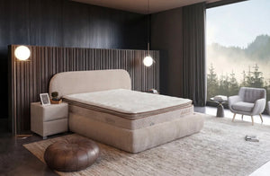 Lit coffre GENÈVE beige dans une chambre moderne — import Europe