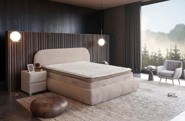 Lit coffre GENÈVE beige dans une chambre moderne — import Europe