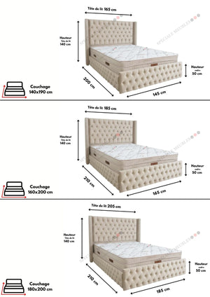Dimension de couchage Cadre De Lit CLOUTE BEIGE - Velours capitonné - Module Rêve  Maroc