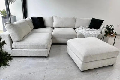 Canapé ÉLÉGANCE Chenille Blanc Cassé — Modulable 4+1 | Maroc