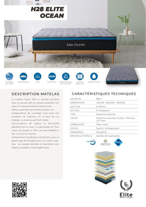 Matelas à ressorts ensachés Élite Océan 28cm - Module Rêve  Maroc