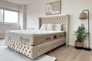 Lit Coffre MARRAKECH BEIGE - Velours capitonné - Module Rêve  Maroc