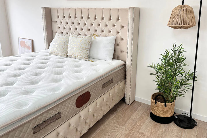 Lit Coffre MARRAKECH BEIGE - Velours capitonné