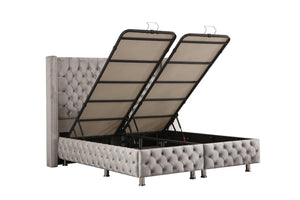 Lit Coffre MARRAKECH GRIS - Velours capitonné - Module Rêve  Maroc