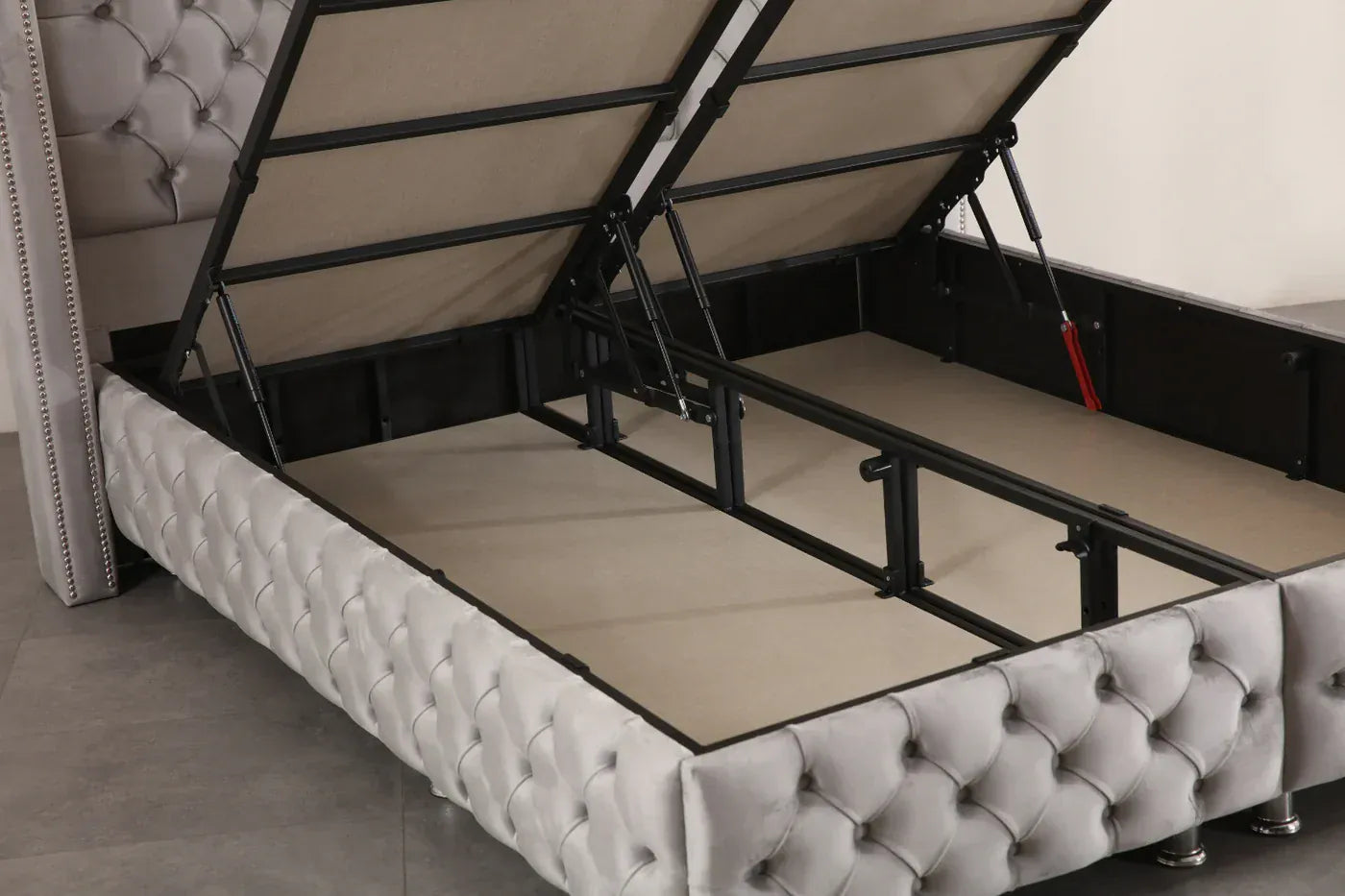 Lit Coffre MARRAKECH GRIS COFFRE - Velours capitonné - Module Rêve  Maroc