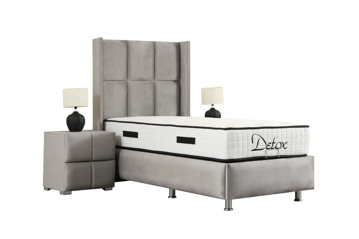 Lit Coffre Enfant RIO Velours Gris fond blanc de coté - Module Rêve  Maroc