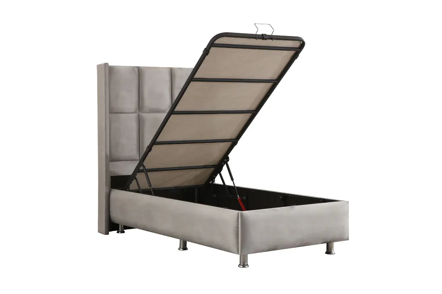 Lit Coffre Enfant RIO Velours Gris ouvert - Module Rêve  Maroc