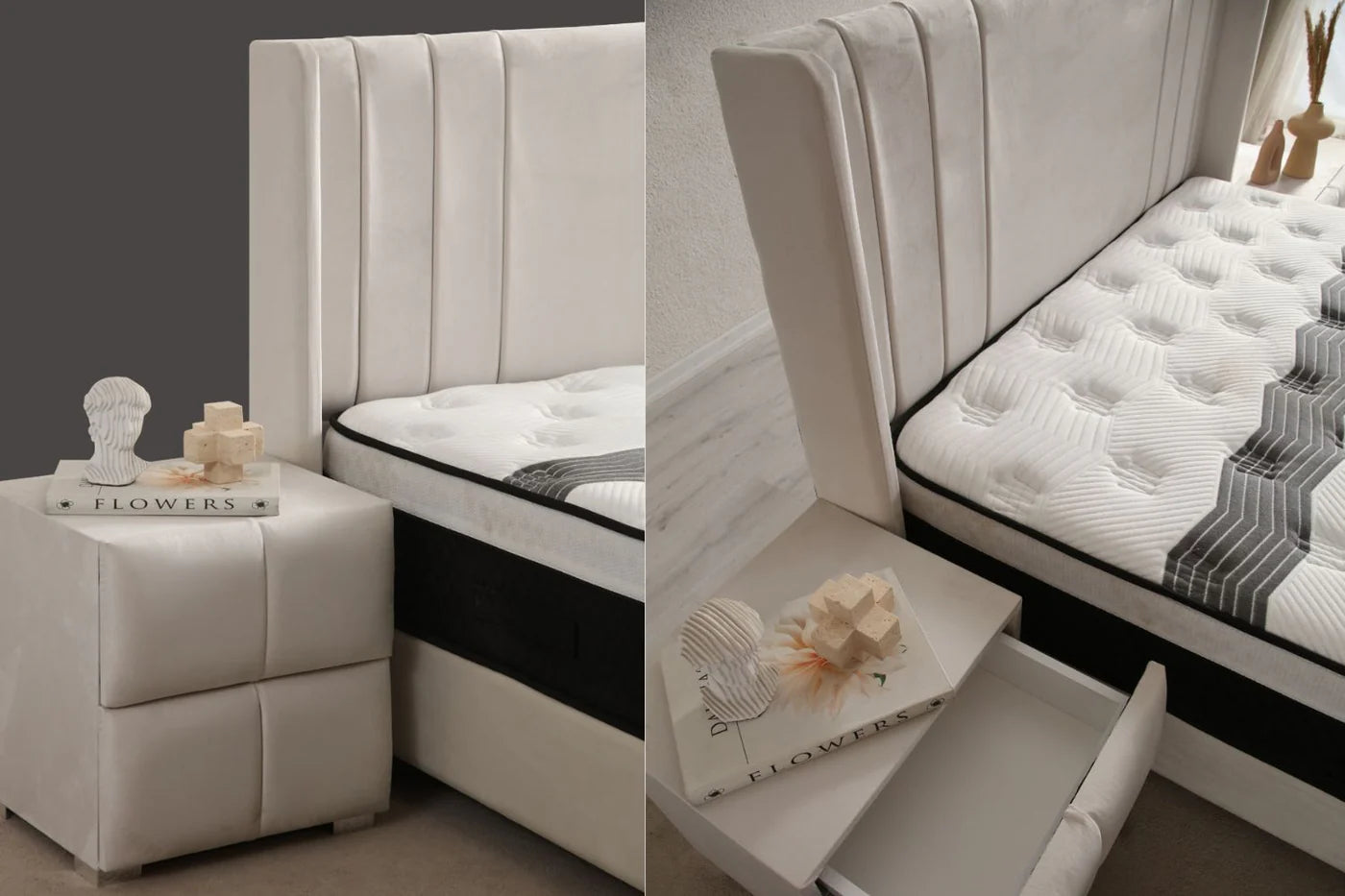 Lit Coffre PORTO BLANC CASSE - Velours