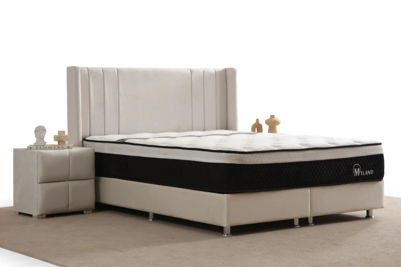 Lit Coffre PORTO BLANC CASSE - Velours