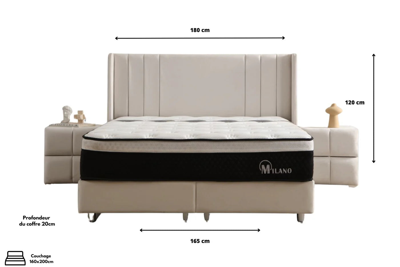 Lit Coffre PORTO BLANC CASSE - Velours