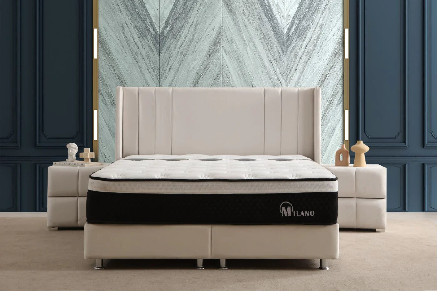 Lit Coffre PORTO BLANC CASSE - Velours