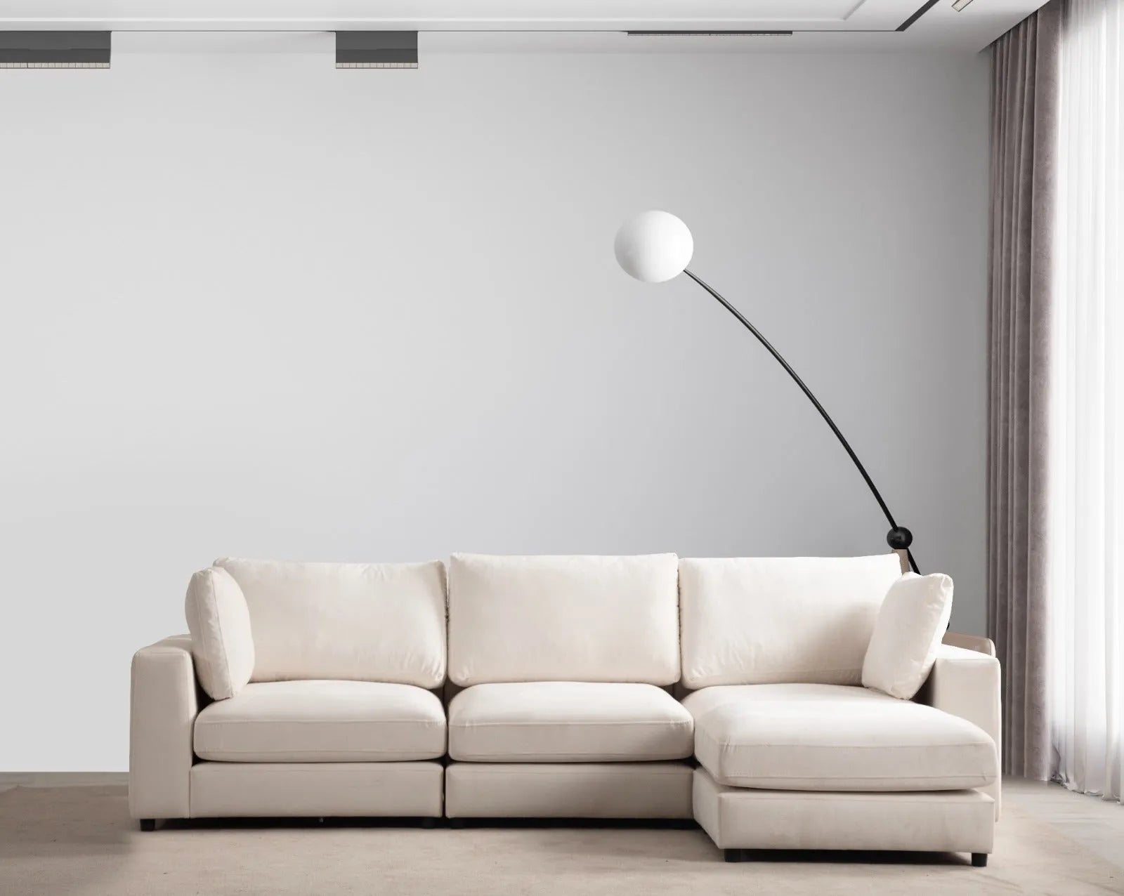 Canapé Elégance velours blanc cassé