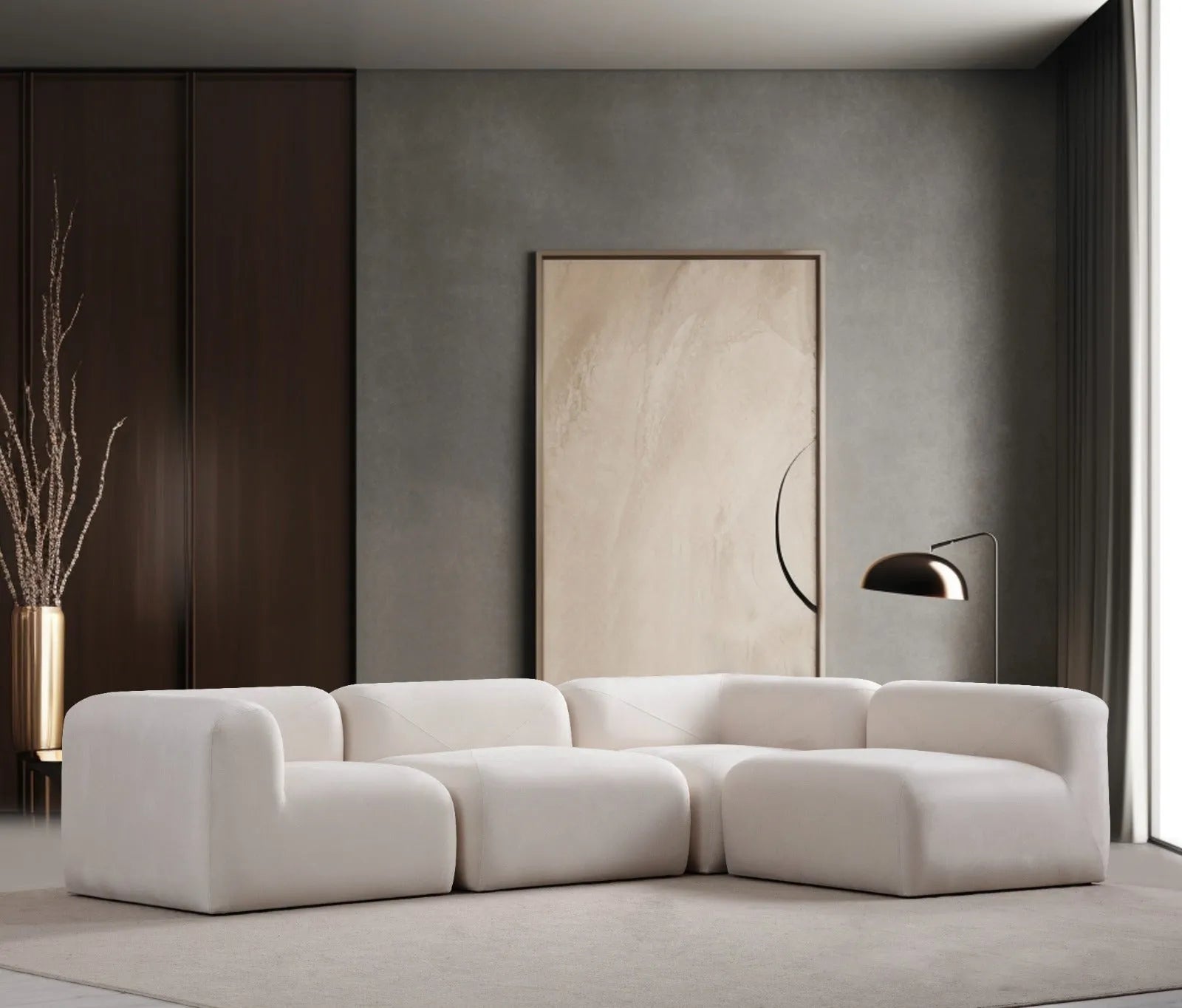 Canapé Nébuleux velours blanc cassé