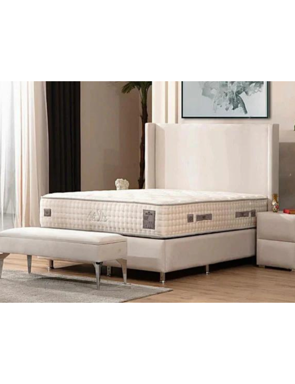 Lit Coffre LONDON BLANC ECRU - Velours - Module Rêve  Maroc