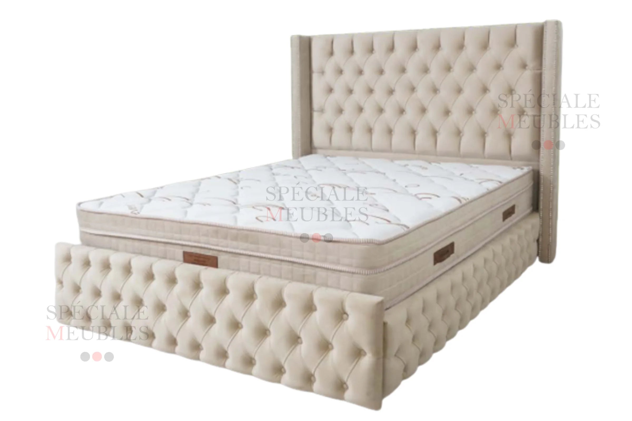 Cadre De Lit CLOUTE BEIGE - Velours capitonné - Module Rêve  Maroc