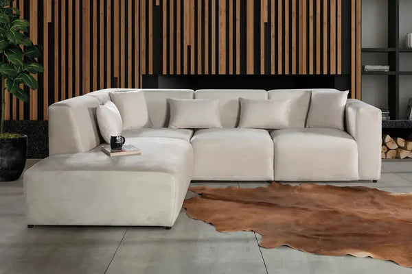 Canapé Traditionnel velours blanc cassé – Module Rêve Maroc